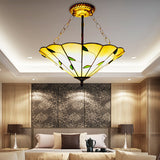 Lodge Style Stained Glass Semi Flush Ceiling Light In Beige - 19.5/16 Wide / 16