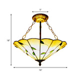 Lodge Style Stained Glass Semi Flush Ceiling Light In Beige - 19.5/16 Wide