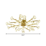 Contemporary Gold Metallic Blossom Branch Ceiling Lamp For Dining Room