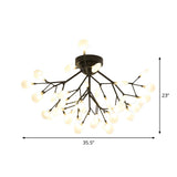 Modern Black Twig Ceiling Light With Round Flower Design - Creative Metallic Semi Flush For Cafes