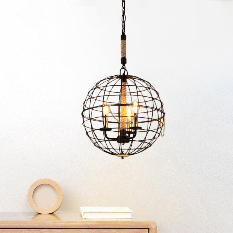 Vintage Globe Hanging Lamp With 3/4/6 Lights & Golden Iron Frame For Dining Room