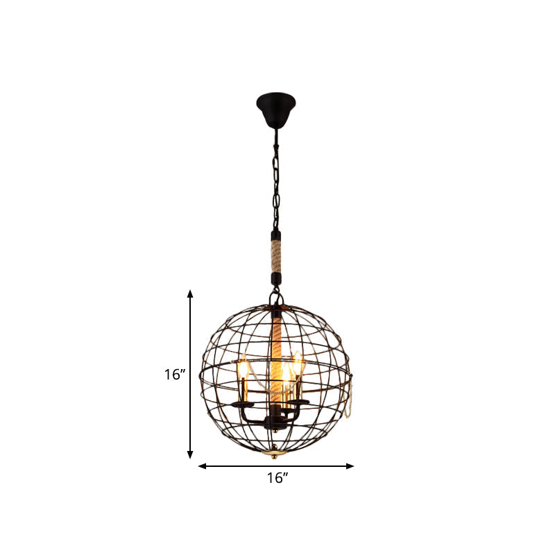 Vintage Globe Hanging Lamp With 3/4/6 Lights & Golden Iron Frame For Dining Room