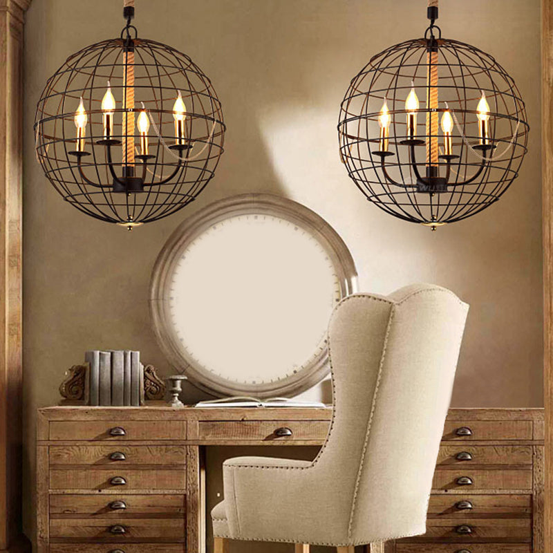 Vintage Globe Hanging Lamp With 3/4/6 Lights & Golden Iron Frame For Dining Room