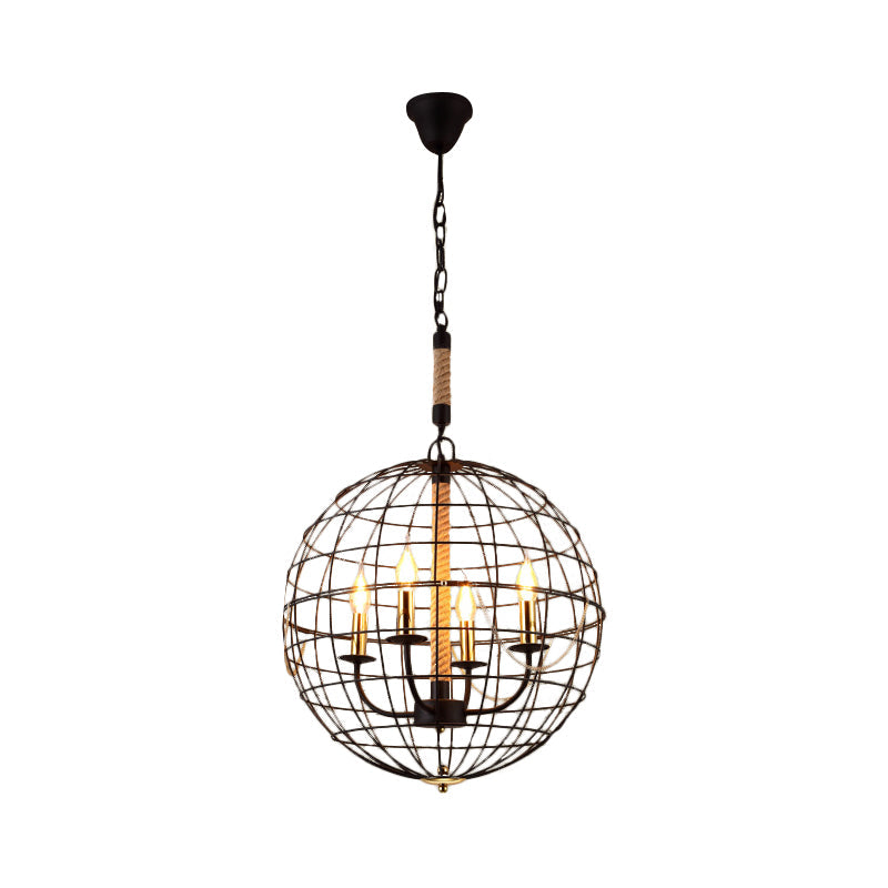 Vintage Globe Hanging Lamp With 3/4/6 Lights & Golden Iron Frame For Dining Room