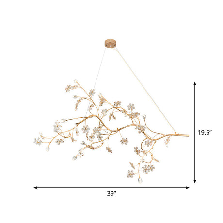 Gold Metallic Pendant Light: Romantic Plum Tree Chandelier With Crystal Flower (12 Lights) For Cafe