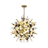 Sleek Black/Gold Metal Multi-Head Chandelier With Small Panel - Ideal For Coffee Shops