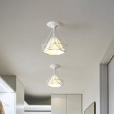 Modern Diamond Wire Guard Ceiling Lamp - Iron Glass Mount Light For Corridor Room