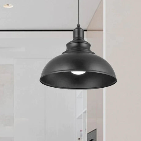 Vintage Style Metallic Black Dome Pendant Lamp With Plug-In Cord