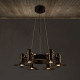 Vintage Style Chandelier Light Fixture - 6-Light Metallic Black Hanging Lamp With Shaded Finish