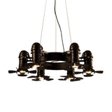 Vintage Style Chandelier Light Fixture - 6-Light Metallic Black Hanging Lamp With Shaded Finish