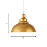 Mid-Century Gold Finish Metal Ceiling Pendant Light - 1 Head With Adjustable Cord 3 Sizes