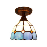 Stylish Mediterranean Ceiling Light: Mini Semi Flush Blue Stained Glass With 1 Light For Corridor