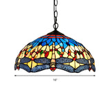 Tiffany Yellow-Blue Stained Glass Dragonfly Pendant Lighting - Elegant Ceiling Light For Living Room