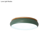 18’/21.5’ Dia Led Flush Mount Drum Lamp In Macaron Wood White/Pink/Green - White/Warm/Natural Light