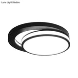 18’/21.5’ Metal Round Flush Mount Modern Black/White Led Ceiling Lamp In Warm/3 Color Light