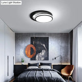 18’/21.5’ Metal Round Flush Mount Modern Black/White Led Ceiling Lamp In Warm/3 Color Light