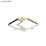 18’/21.5’ Modern Led Flush Lamp - White Square Ceiling Mount With Metallic Shade Warm/White Light