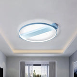 18’/22’ Kids Led Macaron Yellow/Pink/Grey Ceiling Light Fixture With Round Metal Frame Blue / 18’