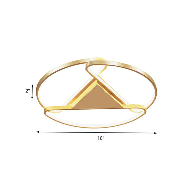 18/23.5 Wide Led Gold Flush Mount Ceiling Light - Modern Semi-Circle Acrylic Design Triangle Canopy