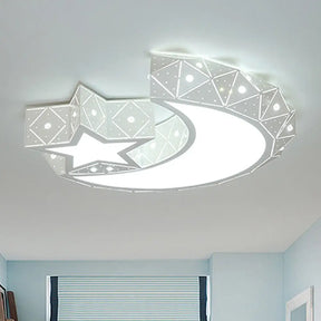 18/23.5 Wide Stars Moon Flush Mount Light Modern Acrylic Led White Ceiling In White/3 Color / 18