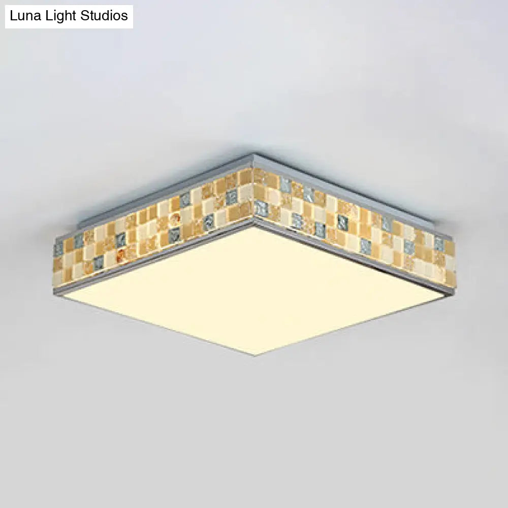 18’/35.5’ Retro Style Mosaic Glass Cube Ceiling Light With 1 Bulb - Beige Finish