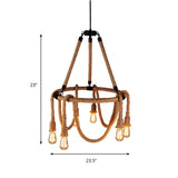 Adjustable Rope Chandelier Pendant Light - Farmhouse Multi Bar Ceiling Fixture In Beige