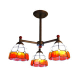 Rustic Stained Glass Semi Flush Mount Ceiling Light Fixture - Red/Blue/Yellow Bowl With 3 Lights For