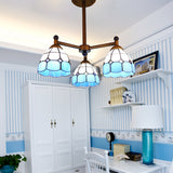 Rustic Stained Glass Semi Flush Mount Ceiling Light Fixture - Red/Blue/Yellow Bowl With 3 Lights For