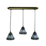 Tiffany-Style Stained Glass Swag Lamp With 3 Blue And White Cluster Pendant Lights