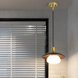 Modern White Glass Ball Suspension Lamp With Brown Wood Saucer Top / B