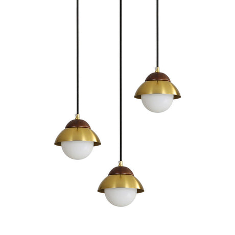 Sleek Brass Hanging Pendant Light Kit With Opal Glass Shades - Metal Dome & Multiple Lamp Design 3