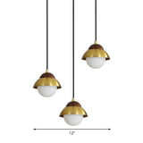 Sleek Brass Hanging Pendant Light Kit With Opal Glass Shades - Metal Dome & Multiple Lamp Design 3