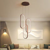 Oval Frame Multi Pendant Led Down Lighting- Metallic Brown Finish With Warm/White Light / Warm