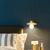 Minimalist Circular Wood Led Mini Pendant Lamp For Bedroom Ceiling In Beige