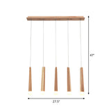 Minimalist Beige Suspension Light With Wood Shade - 3/5 Heads Dining Room Multi Pendant
