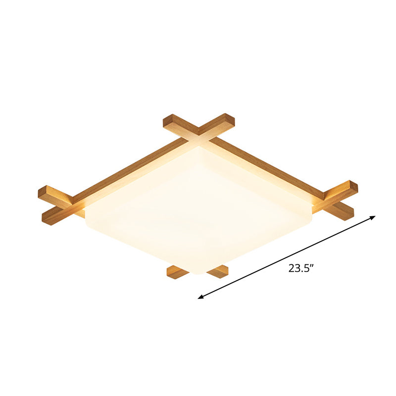 Modern Acrylic Square Ceiling Lamp With Led And Wood Frame - Beige/White Warm Light