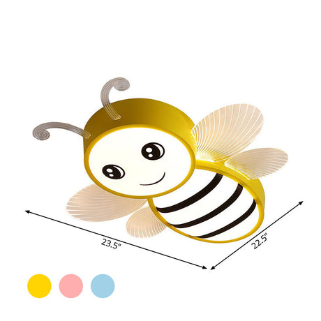 Bee Flush Mount Led Ceiling Lamp For Kids Bedroom - Pink/Yellow/Blue Plastic Fixture