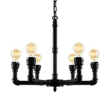Vintage Metal Pendant Light With Water Pipe And Bare Bulbs - 3/6 Heads Hanging Chandelier In Black