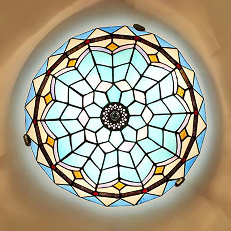 Baroque Style Blue Glass Flush Mount Ceiling Light With 12 And 19.5 Width - Ideal For Living Room