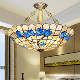 Vintage Stained Glass Ceiling Light Fixture - 4-Light Semi Flush Mount For Dining Room Tulip Pattern