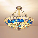 Vintage Stained Glass Ceiling Light Fixture - 4-Light Semi Flush Mount For Dining Room Tulip Pattern