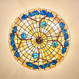 Vintage Stained Glass Ceiling Light Fixture - 4-Light Semi Flush Mount For Dining Room Tulip Pattern