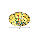 Rustic Loft Stained Glass Flush Mount Light In Beige/Yellow - 12’/16’/19.5’ Diameter Bedroom