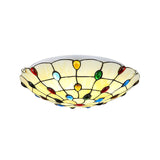Rustic Loft Stained Glass Flush Mount Light In Beige/Yellow - 12/16/19.5 Diameter Bedroom Ceiling