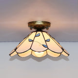 Blue Leaf Lodge Style Indoor Flush Mount Ceiling Light - Stained Glass White/Clear For Bedroom White