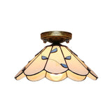 Blue Leaf Lodge Style Indoor Flush Mount Ceiling Light - Stained Glass White/Clear For Bedroom