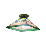 Tiffany Style Nautical Stained Glass Flush Light Fixture - Clear/White/Orange/Pink/Blue For Hallway