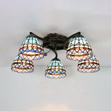 Baroque Semi Flush Stained Glass Bowl Ceiling Light - Blue | 5-Light Dining Room Lighting