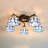 5-Light Tiffany Style Dome Semi Flush Mount Light In White/Clear Clear