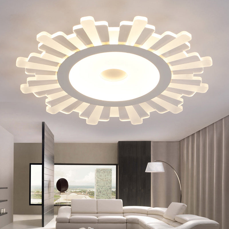 Modern White Acrylic Sun Shape Flush Light - Office Ceiling Mount / Warm 16.5